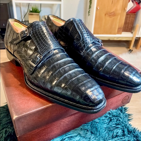 Mezlan Genuine Crocodile Monk Strap Shoes - Black main image 6